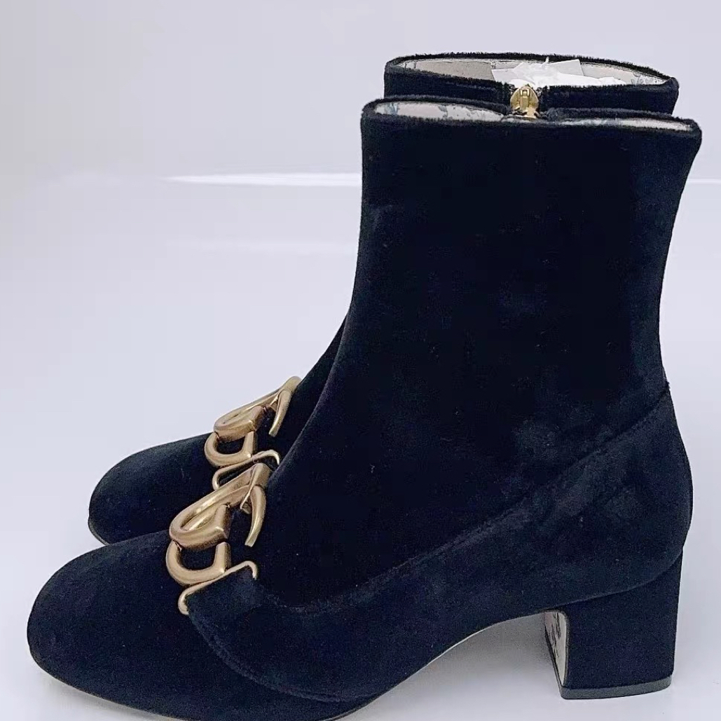 99新 GUCCI/古驰 双G丝绒短靴/37码/偏小/C01568