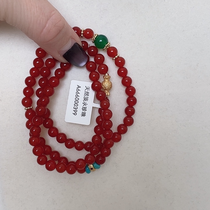 玛瑙/玉髓合金手链6mm红玛瑙三圈弹力绳手串手围17以内可戴