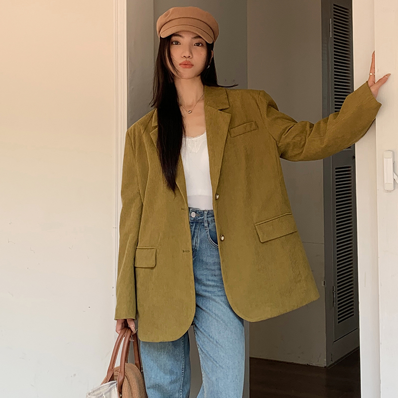 长袖西装外套女春秋百搭休闲秋季韩版小个子气质灯芯绒复古宽松