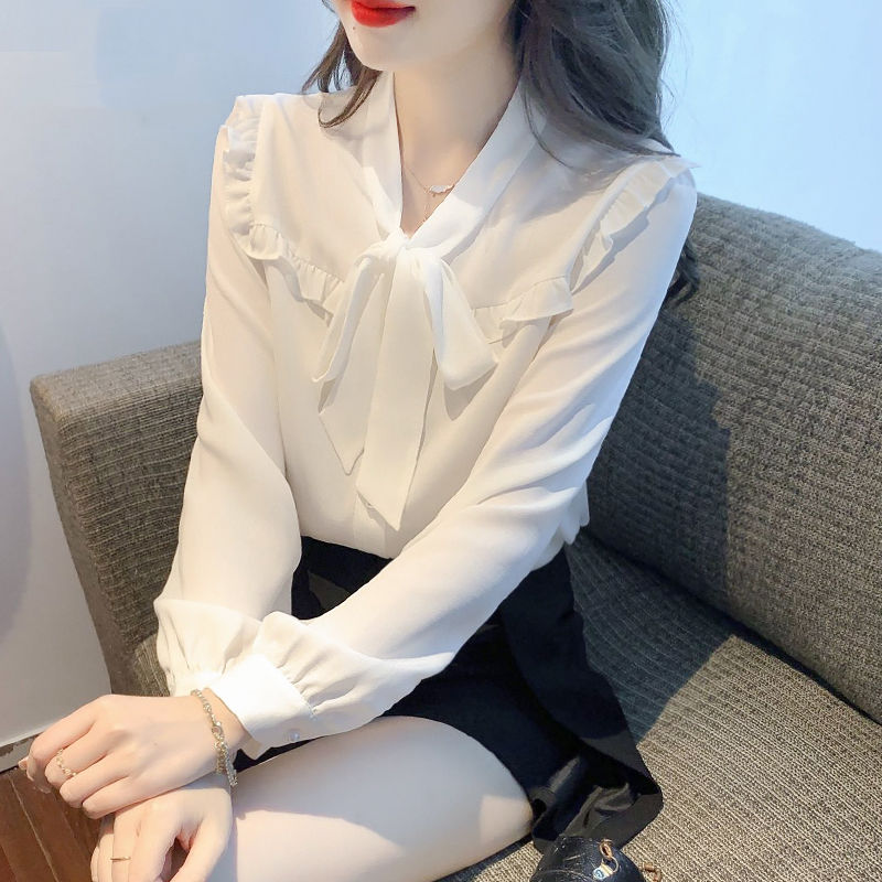 衬衫女秋装薄款上衣法式蝴蝶结时尚别致衬衫漂亮洋气打底衫小衫