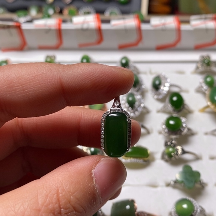 和田玉银S925镶嵌戒指