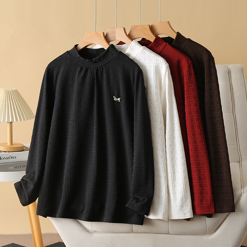 俏皮秀2025年秋冬季新款加绒加厚半高领蝴蝶花弹力修身显瘦打底衫