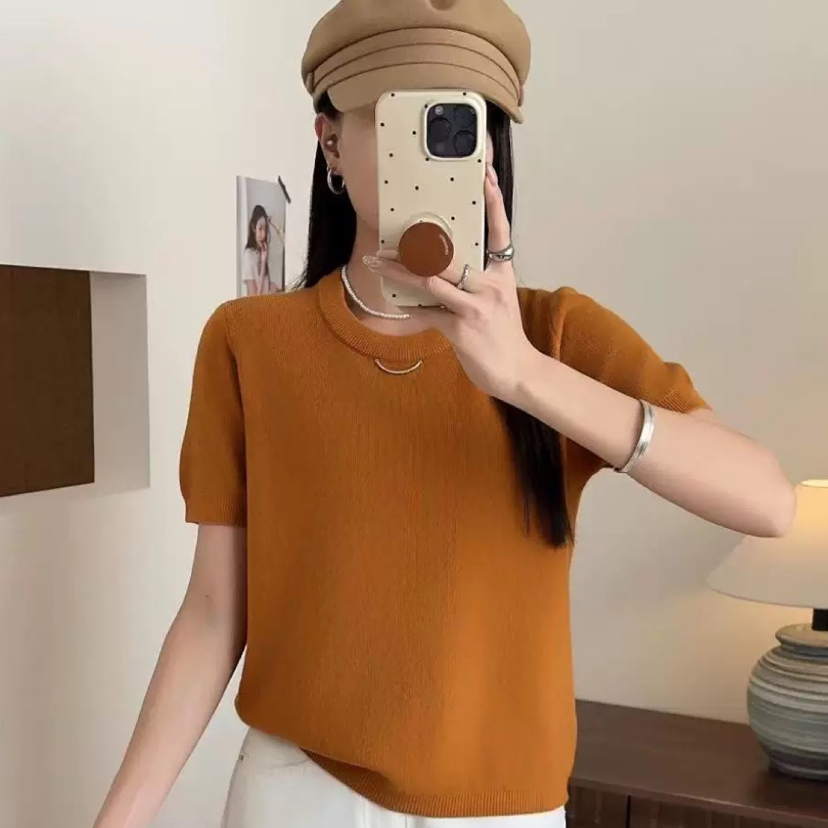 102春秋季复古圆领亲肤针织衫气质百搭上衣女