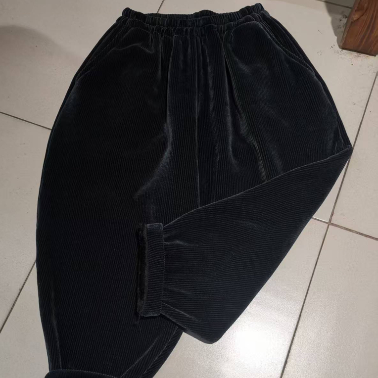 大码女装墨绿色棉绒加绒休闲裤，裤长98-99。