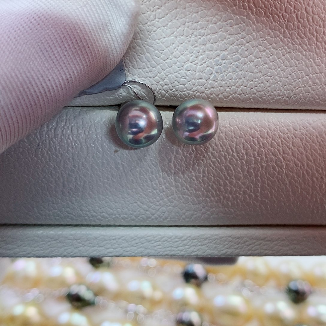 银S925镶嵌耳饰海水珍珠7-8