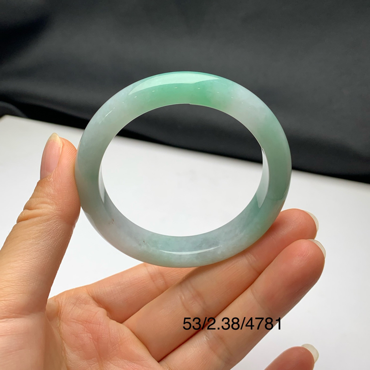 53圈口果绿正圈天然缅甸翡翠手镯#货号4781