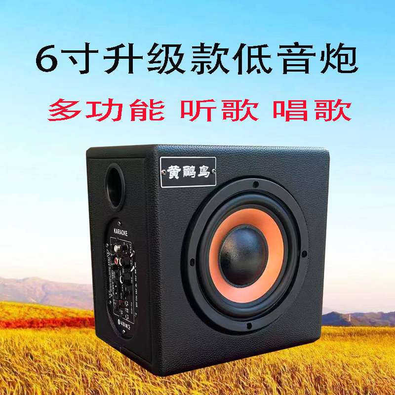 黄鹂鸟6寸12v24v220v通用车载家用低音炮蓝牙唱歌木质音响大功率U