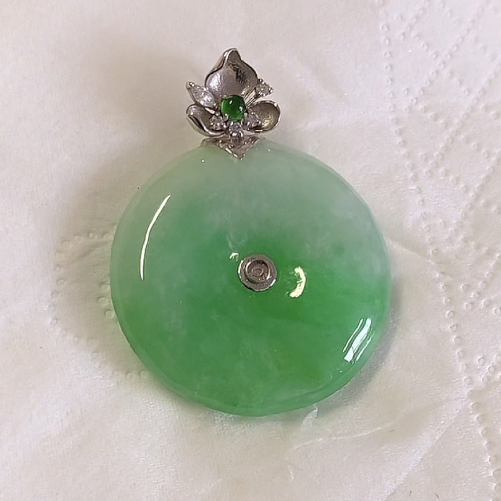 【瑜德翡翠】天然缅甸A货翡翠18k金镶嵌平安扣