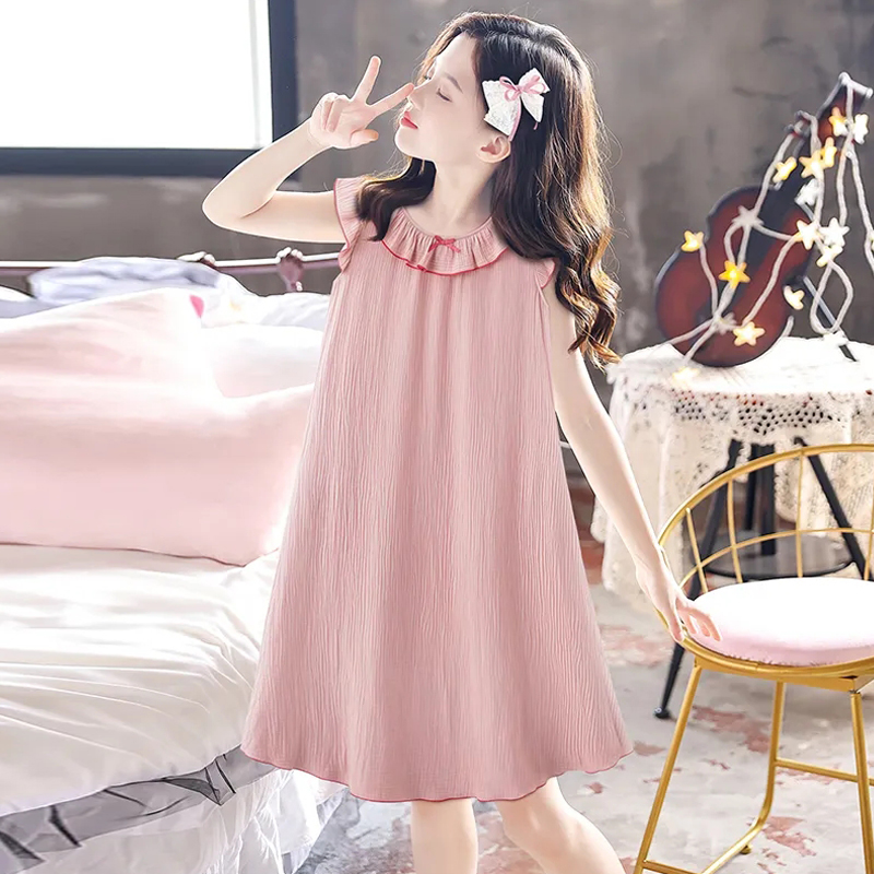 2025新款女童夏季纯棉睡裙无袖儿童睡衣小女孩夏天大童洋气空调服