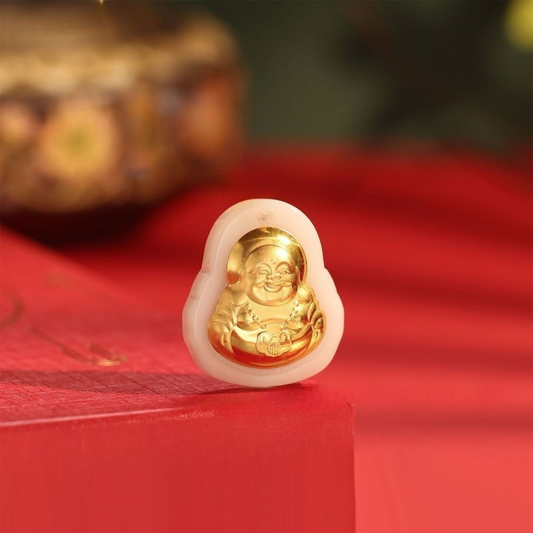 锌合金莫桑石吊坠 锌合金弥勒佛镶嵌吊坠项链