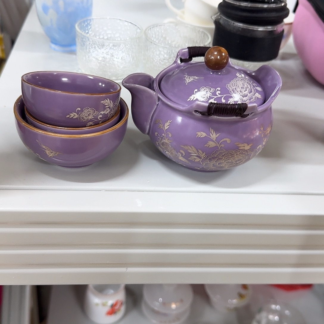微瑕紫色手抓壶➕3杯组合