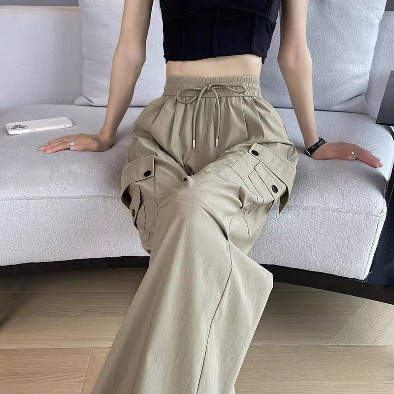 董小姐/1603美式抽绳工装裤登山冲锋高腰阔腿美式运动裤