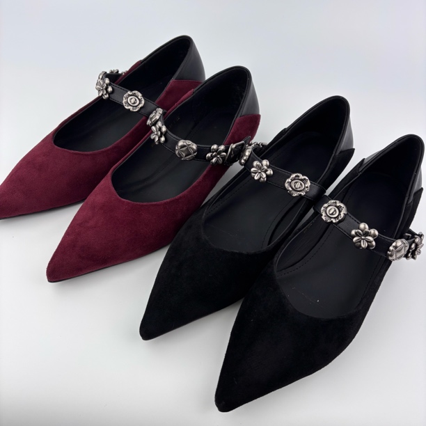 XFX［3CM］2025新款粗跟女士单鞋女尖头浅口低跟一字带通勤跟鞋13