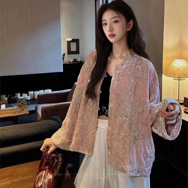 春季新款新中式国风重工钉珠亮片设计感气质减龄女 N1029