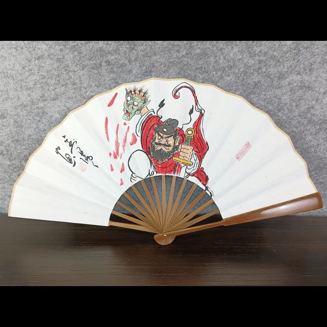 10寸15方手绘油竹光板折扇