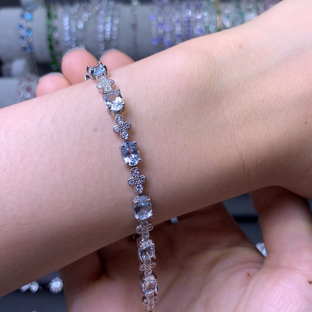 海蓝宝石手链银S925镶嵌