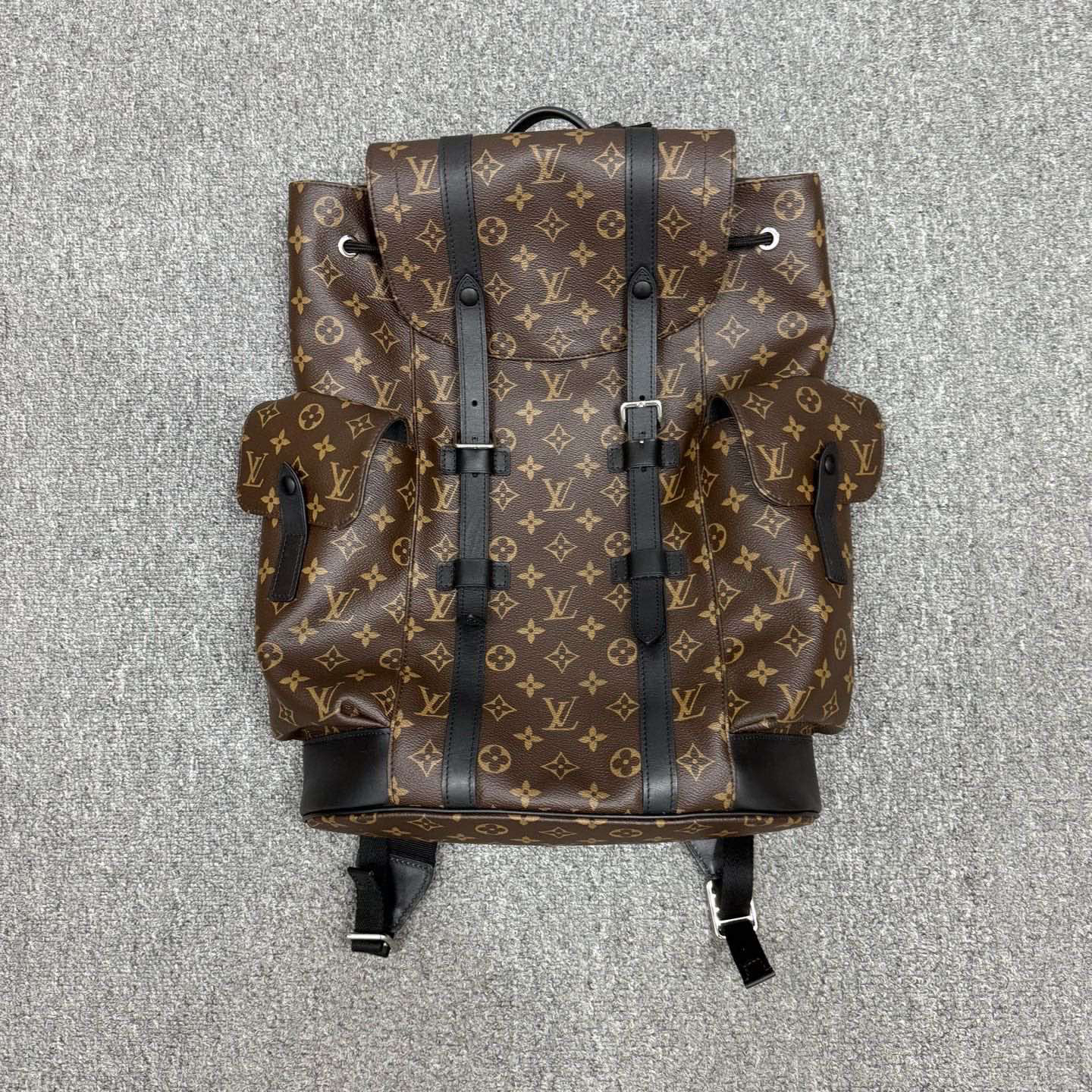 99新 LouisVuitton/路易威登 14952619 经典老花配黑色牛皮双肩包