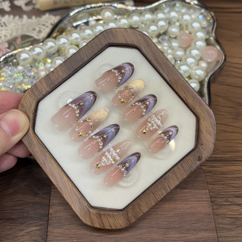 【圣诞紫焰】圣诞款穿戴甲紫色猫眼轻奢高级感美甲显白可拆卸