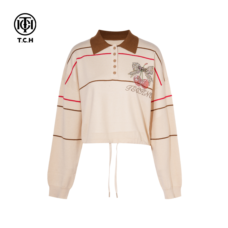 TCH私服秋款烫钻新时尚淑女百搭新潮流针织衫T75C09E5037轻奢tch
