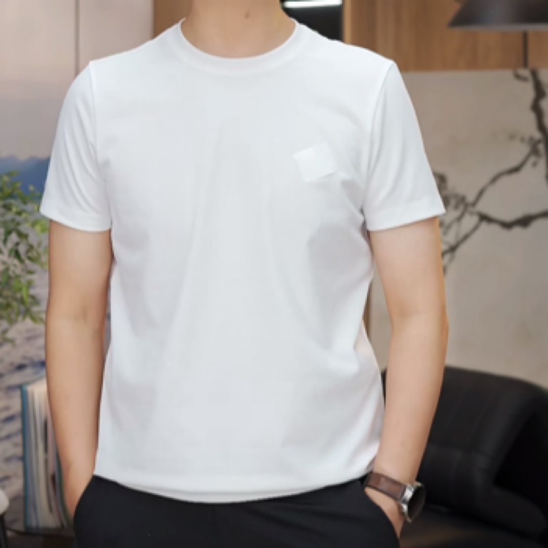 薄款圆领夏季T恤上衣男款经典宽松型短袖白色提花时尚圆领05930