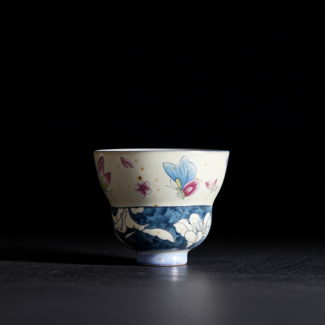 山水印记【仿古釉蝴蝶百合葫芦杯】高温陶瓷精美品茗杯