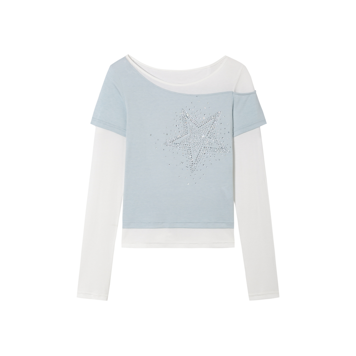 SOFITTE 假两件打底衫女拼接撞色烫钻长袖上衣显瘦内搭秋1375