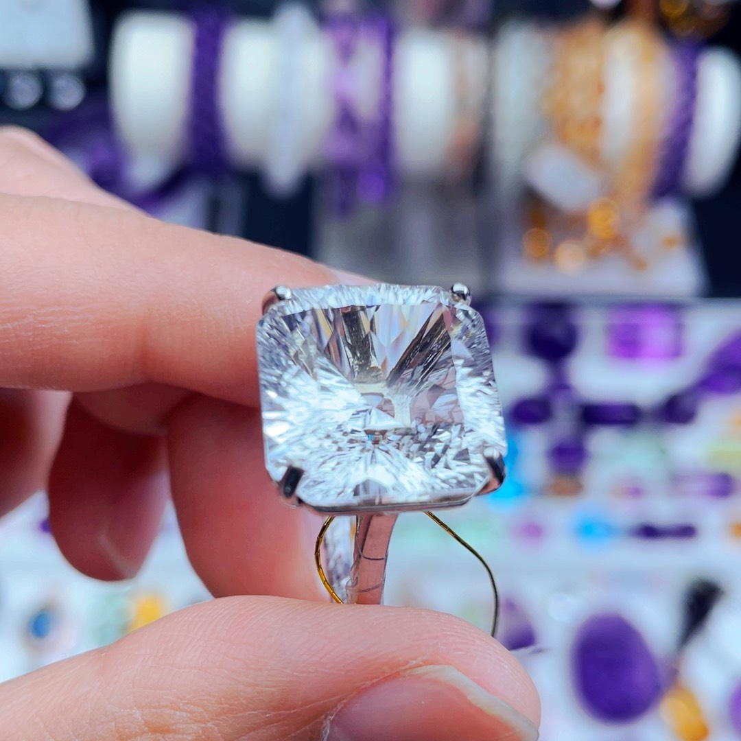 水晶高品质天然白水晶戒指银S925镶嵌