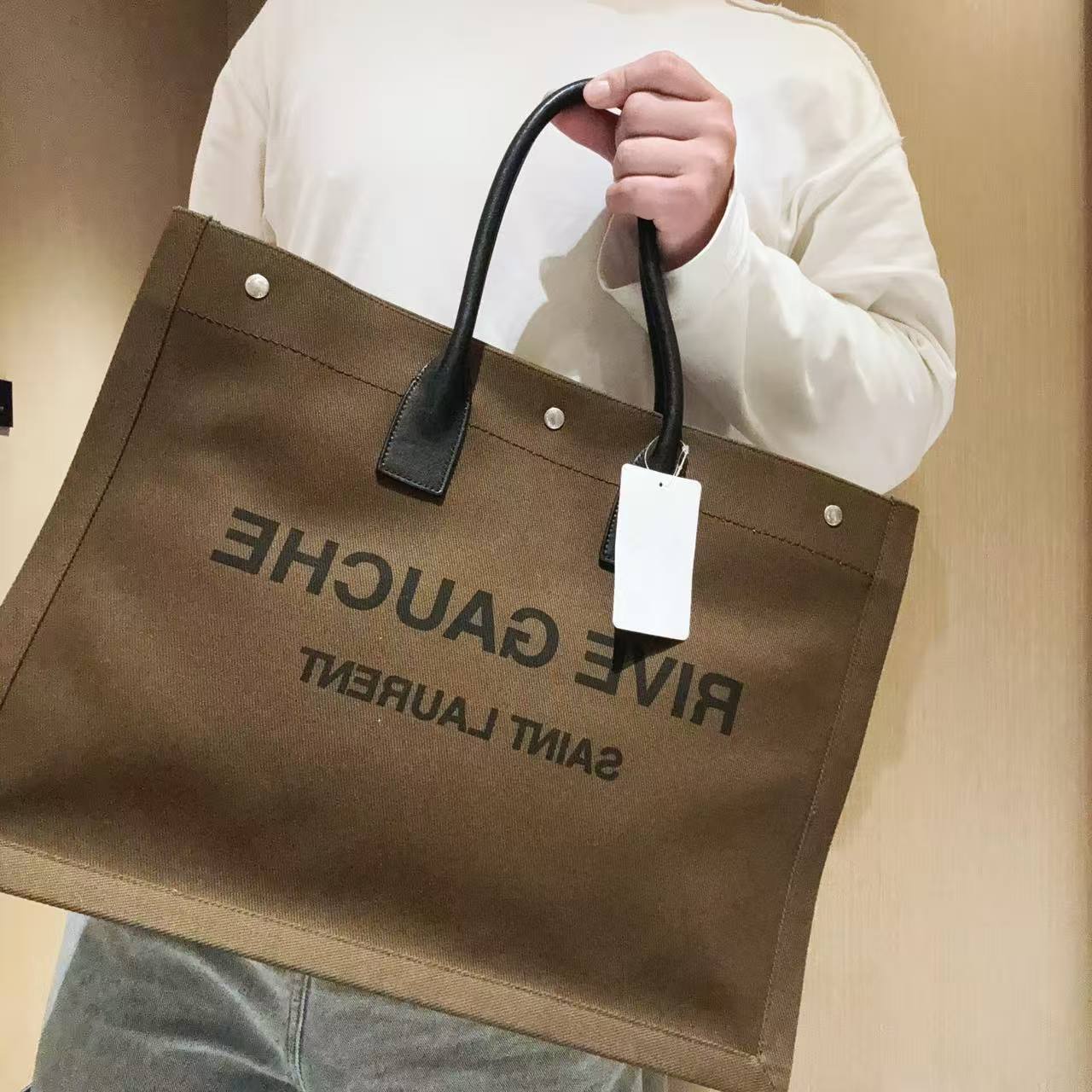 95新 YSL/圣罗兰 【冰】棕色手提托特包