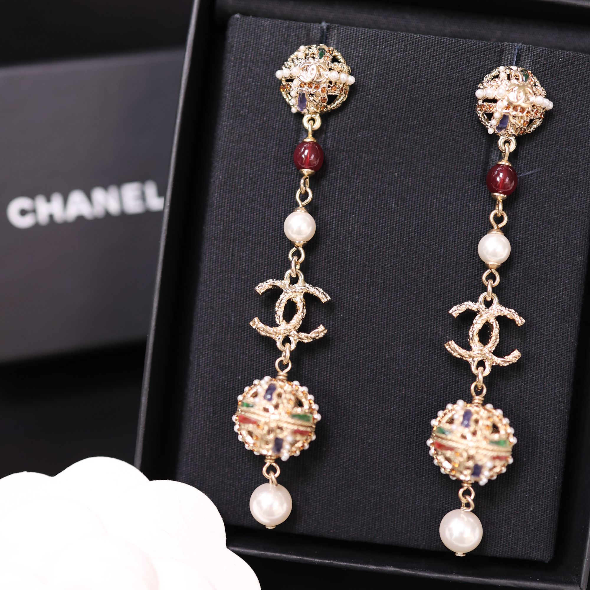 未使用 Chanel/香奈儿 埃及系列走秀款彩钻双C长款流苏耳环 06442