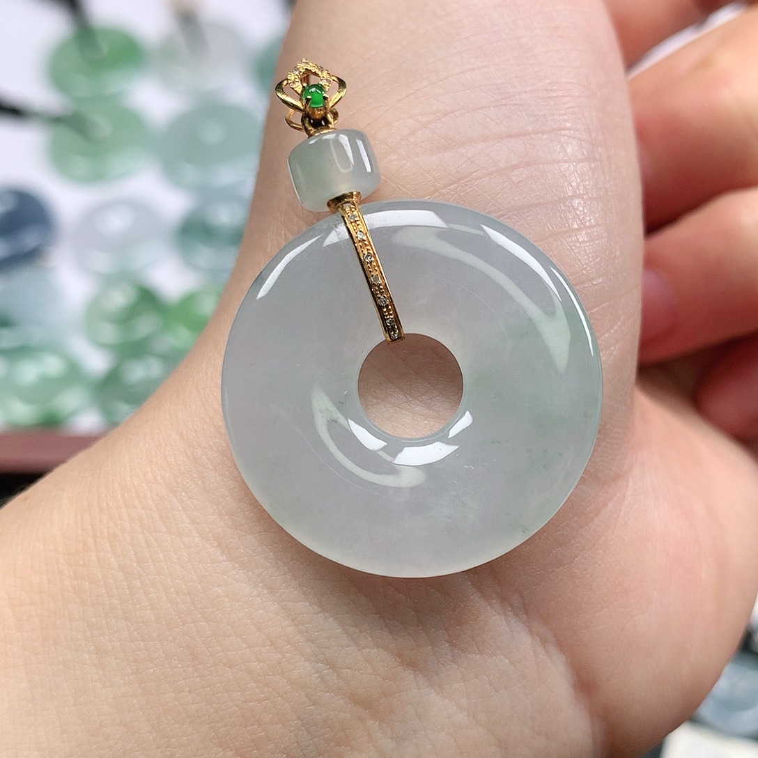 翡翠颈饰18K金镶嵌平安