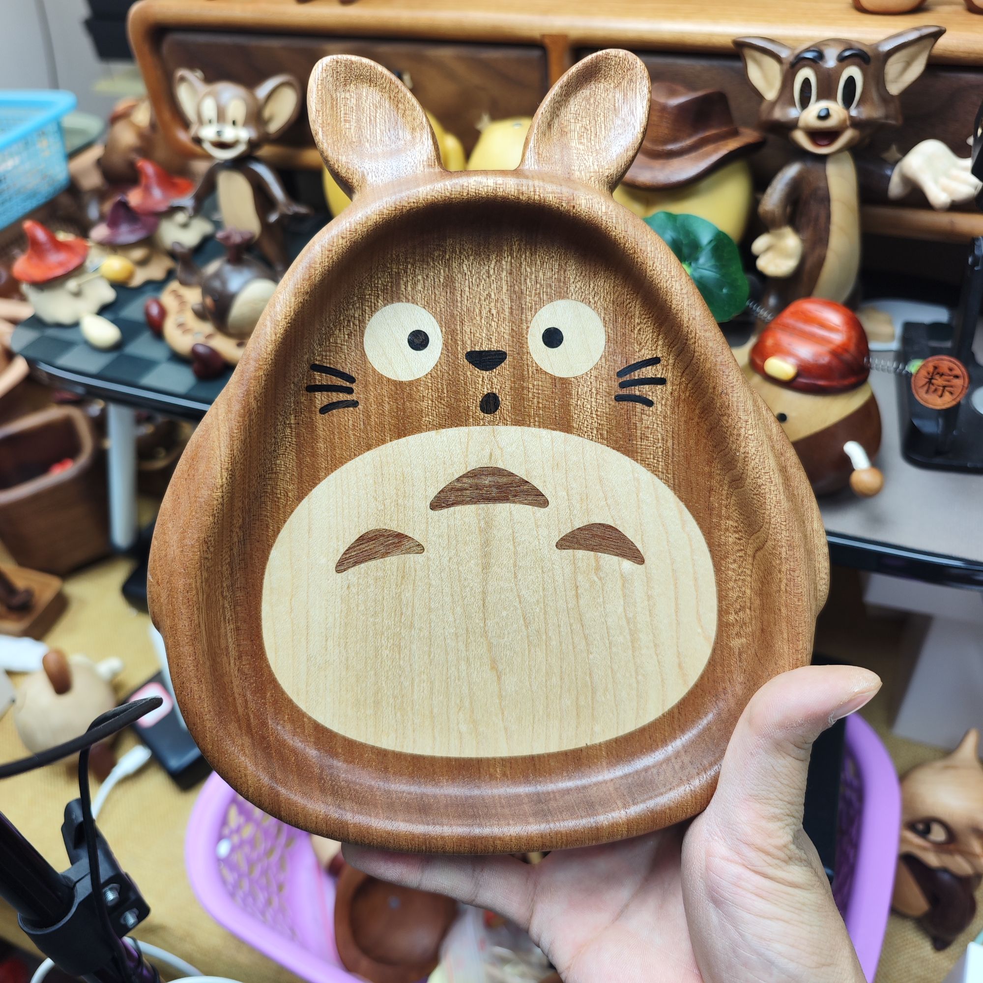 云朵家实木龙猫收纳盘摆件