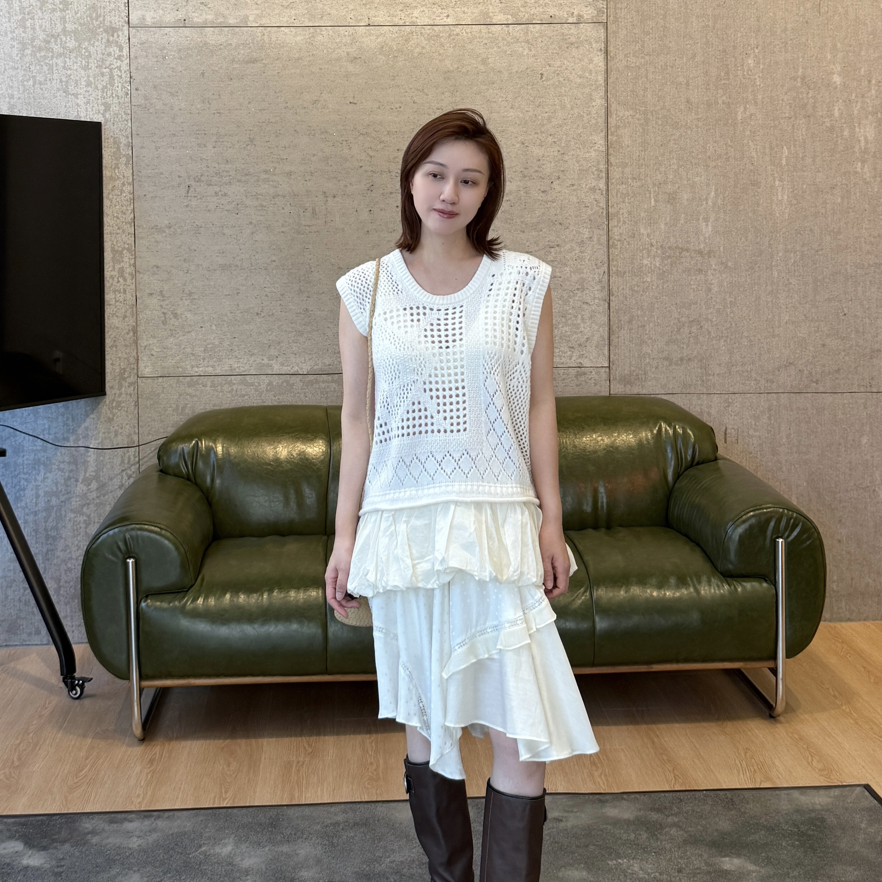 YOEYYOU 设计师品牌 25秋冬新品 钩花拼接毛织背心