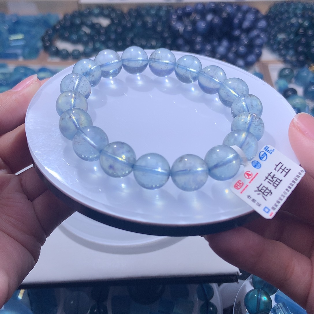 未镶嵌手串海蓝宝石180元11mm黑爆闪叠拍2件