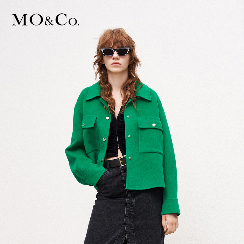 【贤哥专享】MOCO冬季绵羊毛混纺双面呢短款廓形时尚外套MBB4COT041