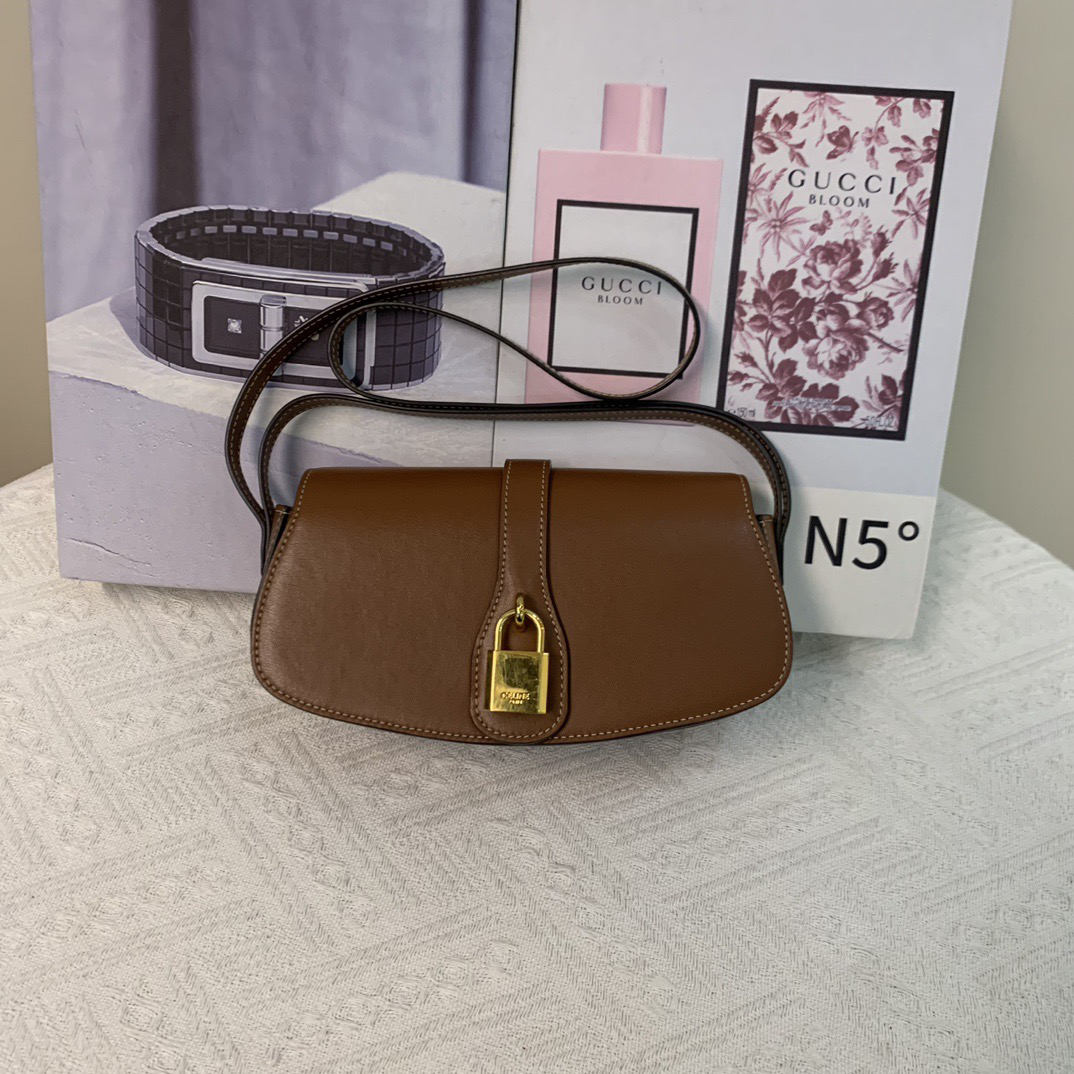 99新 Celine/思琳 棕色锁头腋下包