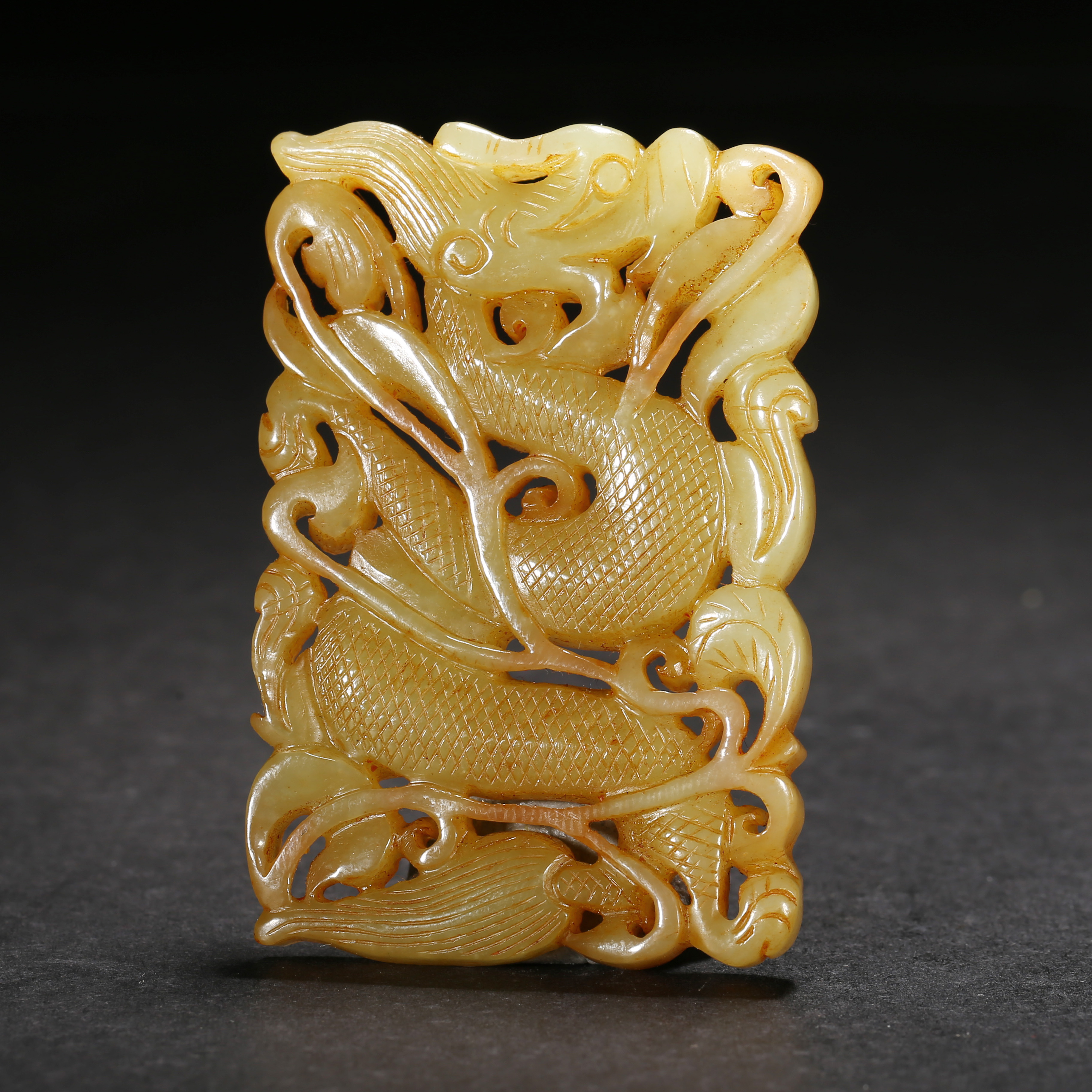 清代*黄玉龙纹牌/21ALJ3520/和田玉【北京文博】