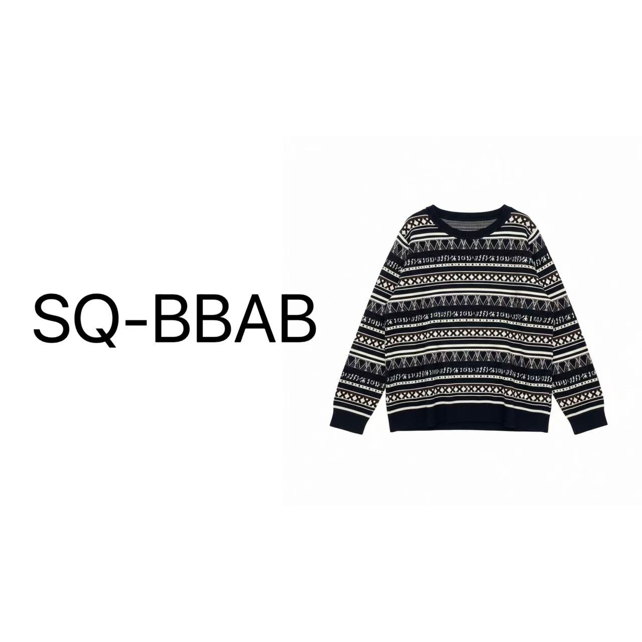 23576大码女圆领复古撞色条纹针织毛衣