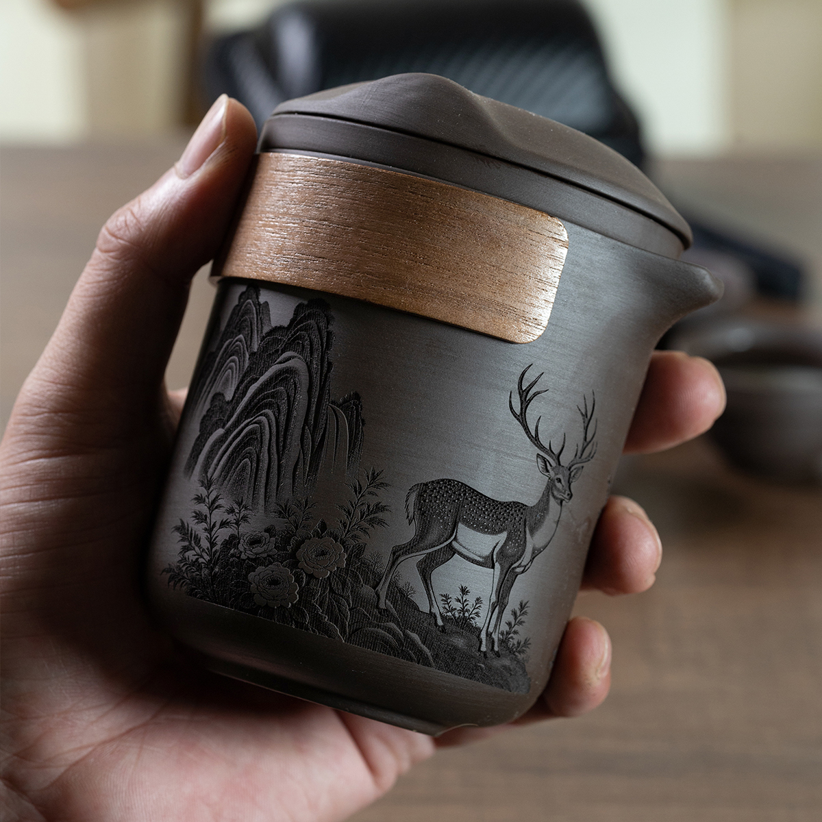 雕刻旅行茶具套装便携包户外快客杯紫砂六杯泡茶杯