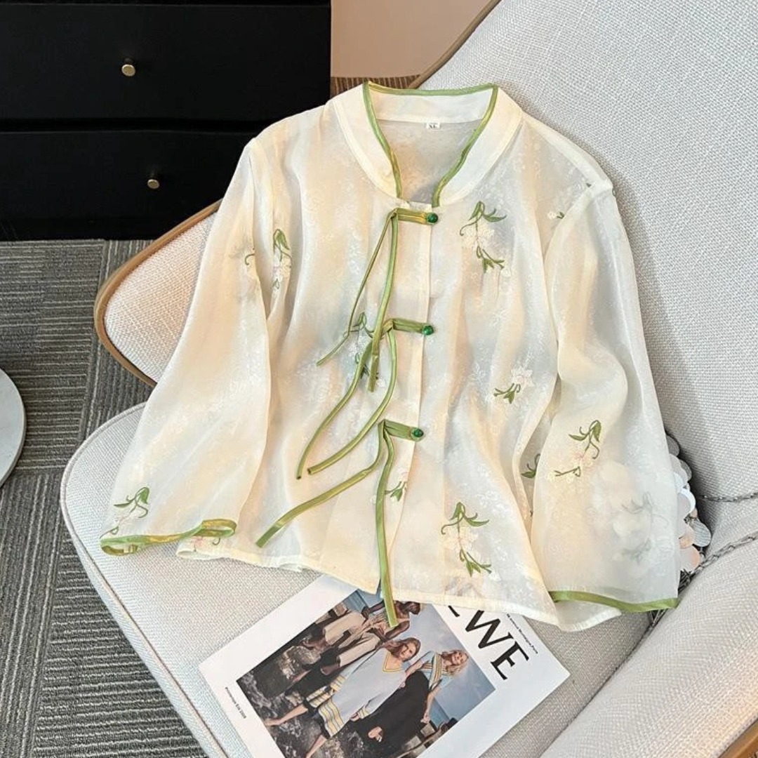 2305国潮中式复古国风提花刺绣立领薄款防晒外套上衣鑫普宽松气质