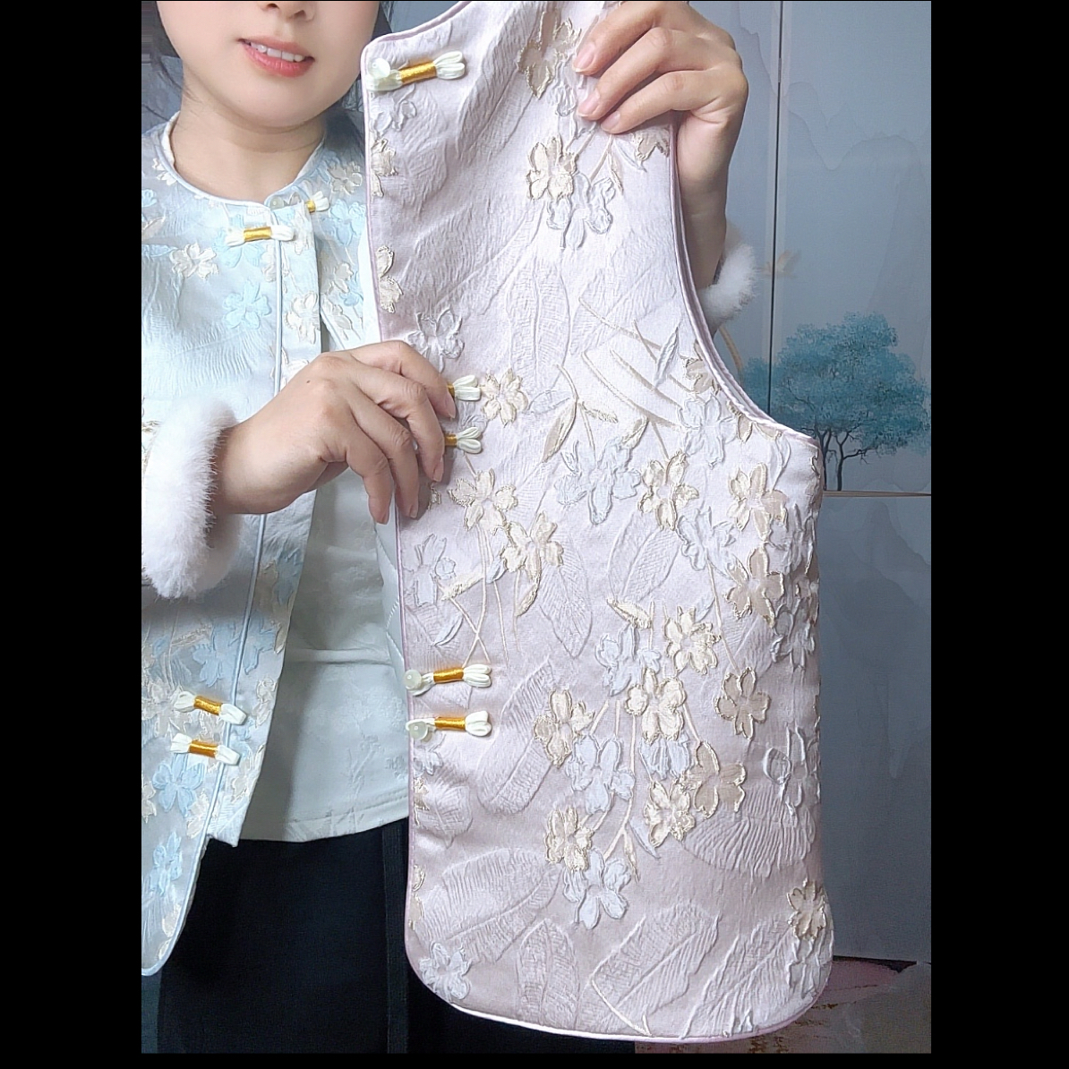 苏杭家秋冬女装上衣新中式国风加棉薄款圆领马甲女马夹