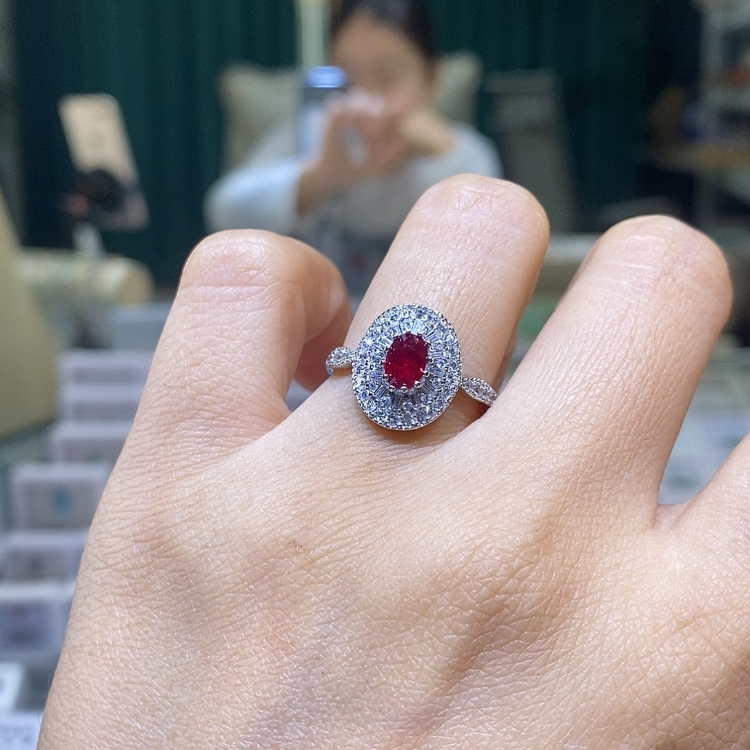 戒指红宝石银S925镶嵌天然红宝石