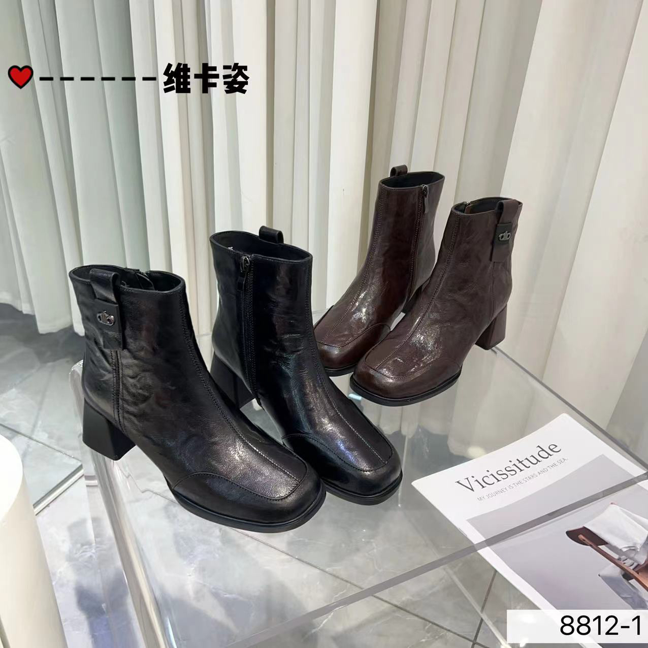 88121广版新款高品质百搭休闲手抓纹头层羊皮加绒冬季短靴