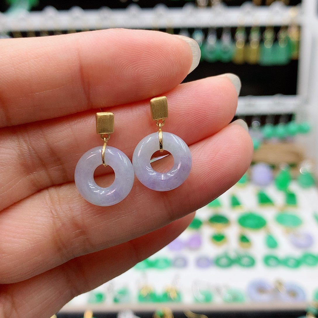 翡翠耳饰18K金镶嵌的