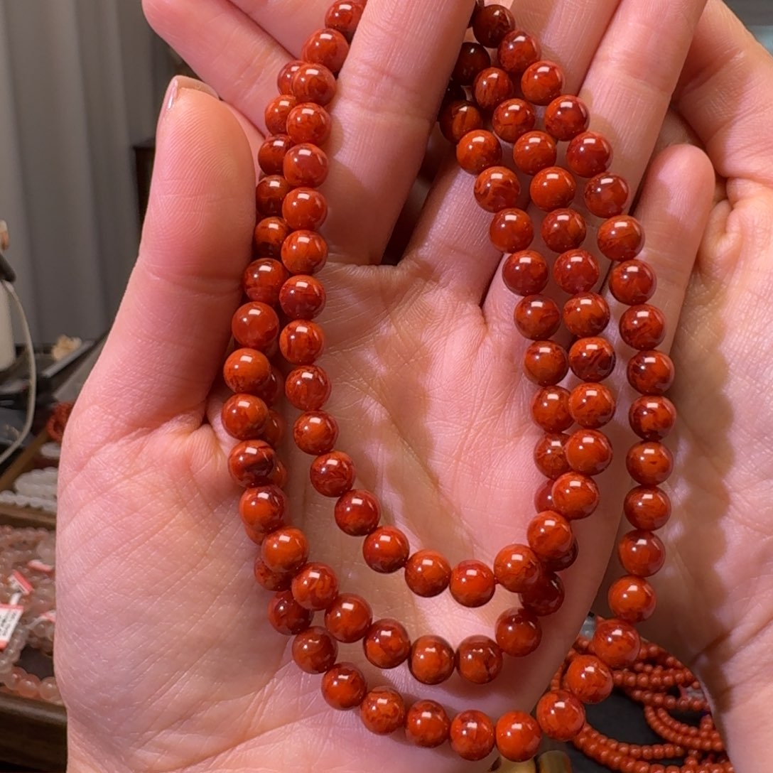 南红玛瑙未镶嵌手链原矿火焰纹多圈SS6mm