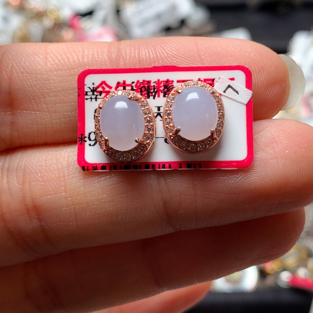 翡翠戒指银S925镶嵌天然翡翠耳饰