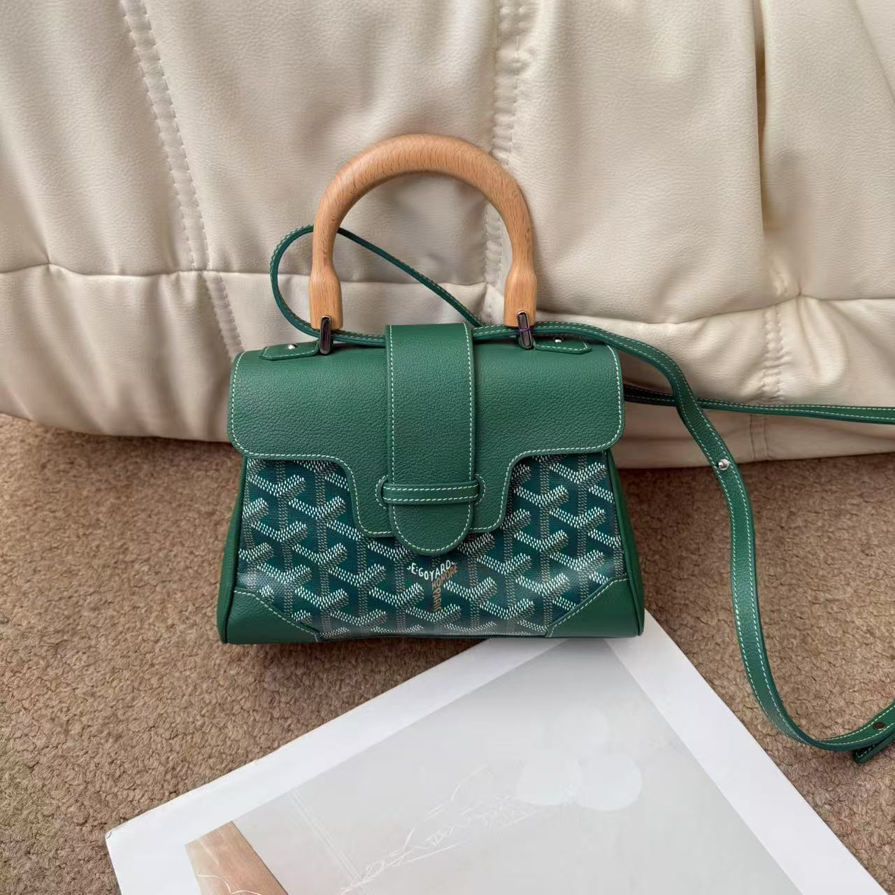 95新 Gaoy/戈雅 Goyard 戈雅 绿老花 西贡单肩包/629177925