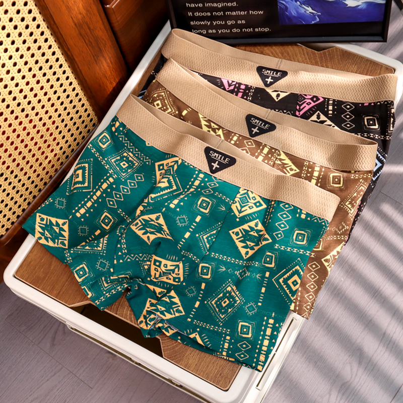 美式复古民族风男士内裤阿玛雅棉质舒适透气休闲宽松运动平角裤衩