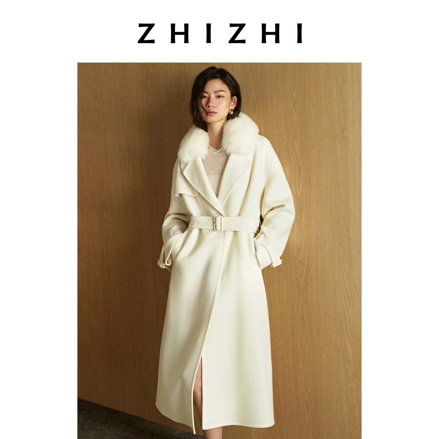 致知 庆金枝 可拆狐狸毛领经典风衣款羊毛呢大衣26春ZZ2FSWWZ018
