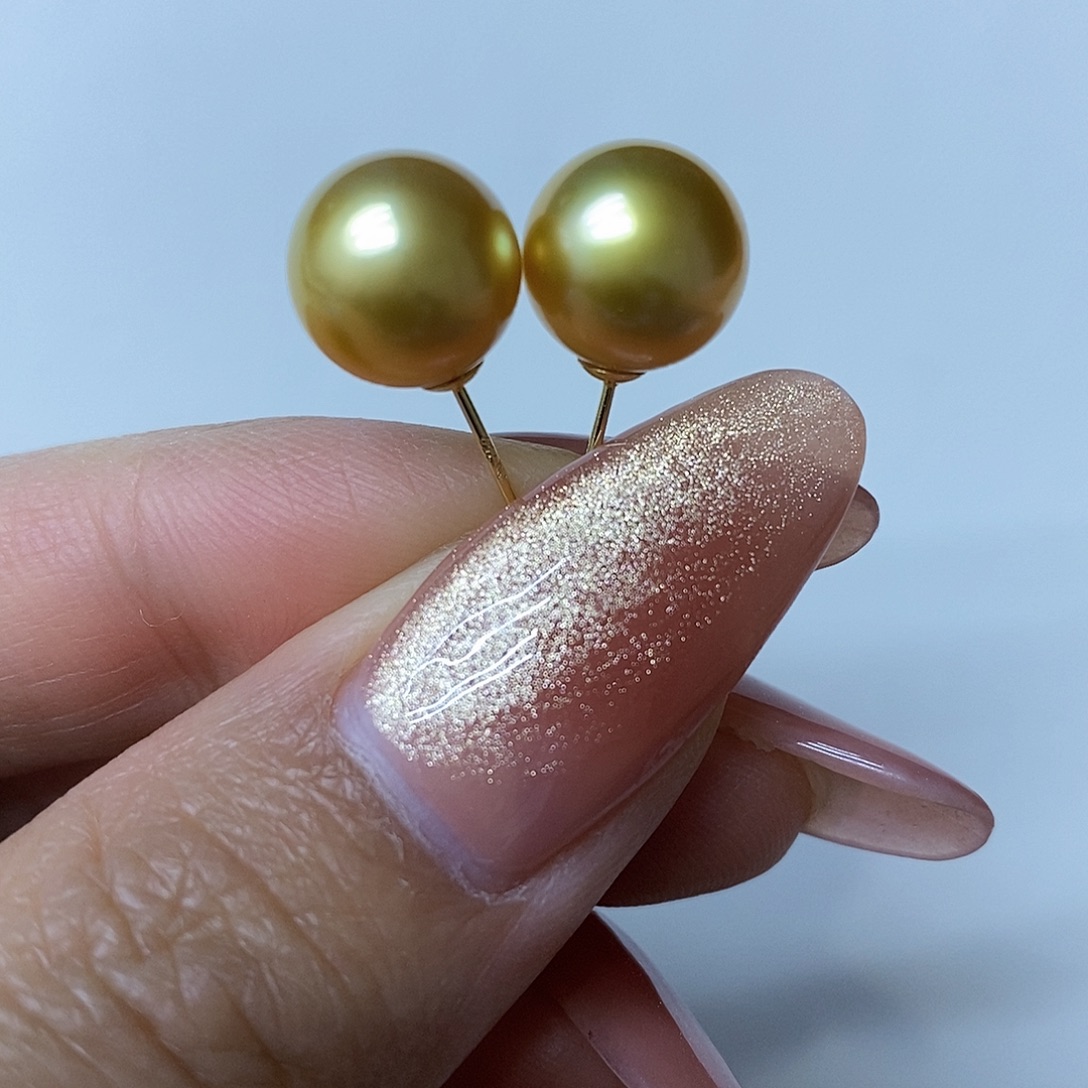 18K金镶嵌耳饰海水珍珠金珠