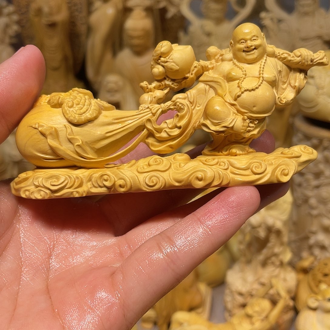 黄杨木黄杨木拉布袋弥勒佛